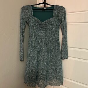 Divided Teal Floral Long Sleeve Dress